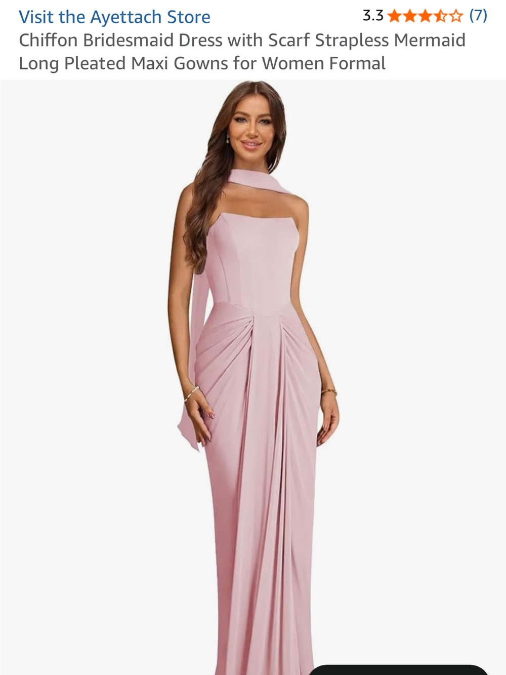 Strapless Mermaid Evening Gown with Draped Scarf - Pink
